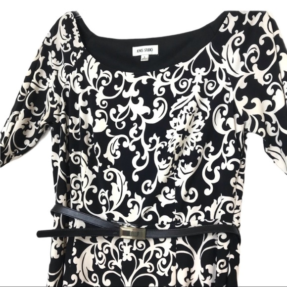 Jones Studio Black and White Belted Swing Midi Dress size 6 - Picture 3 of 7